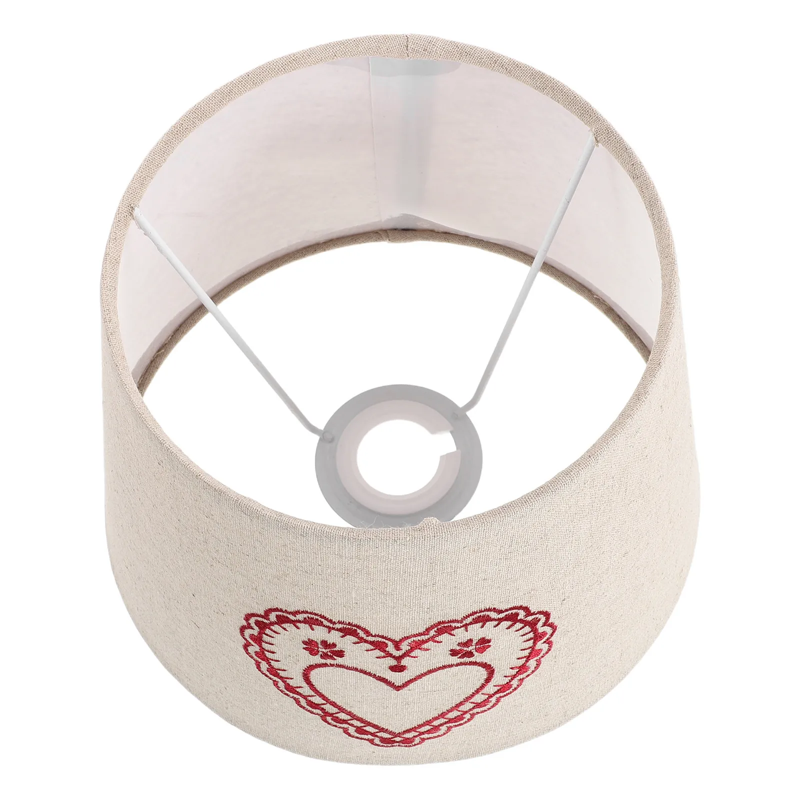 Fabric Linen Lampshade Red Heart Embroidered for E27 E14 Table Lamps Drum Light Shade Bedroom Nightstand Decorative Asian Style