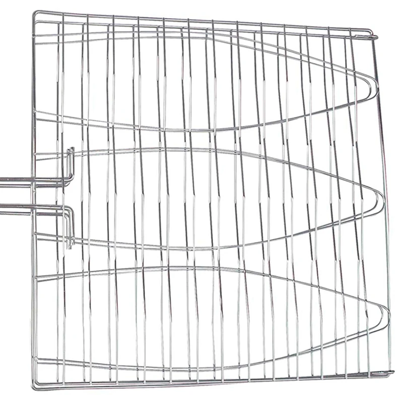 [A93Z!】 BBQ Fish Grill Net Barbecue Grilling Fish Rack Non-Stick Triple Fish Grilling Basket Wood Handle Barbecue Tool