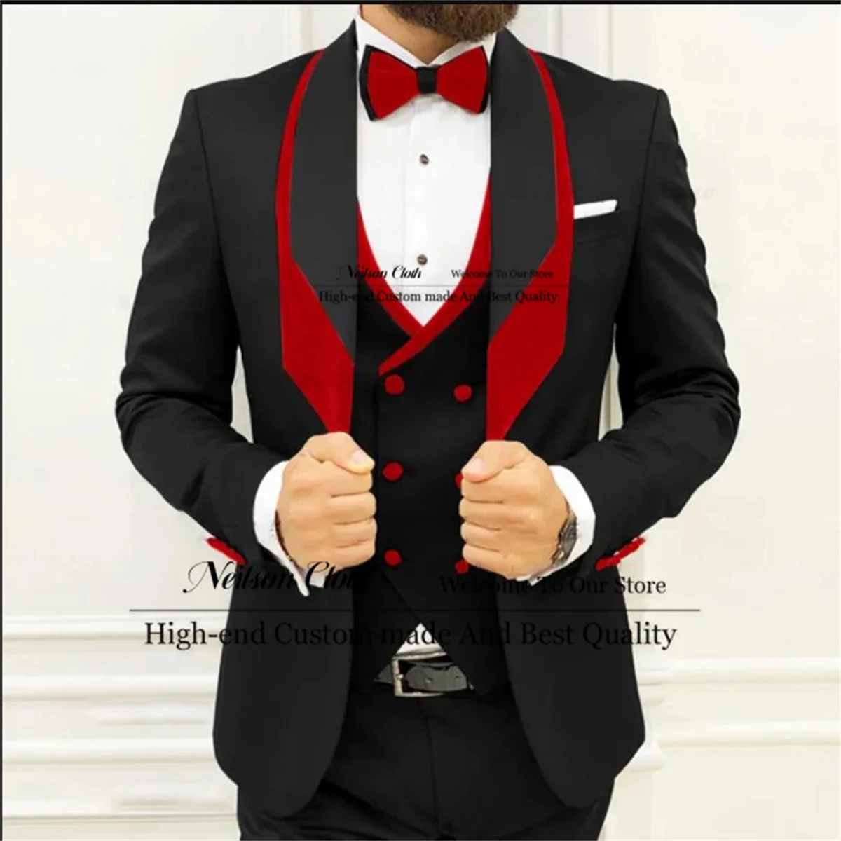 

Fashion Black Male Prom Blazers Shawl Lapel Groom Wedding Tuxedos 3 Pieces Sets Men Suits Slim Fit Business Terno Masculine