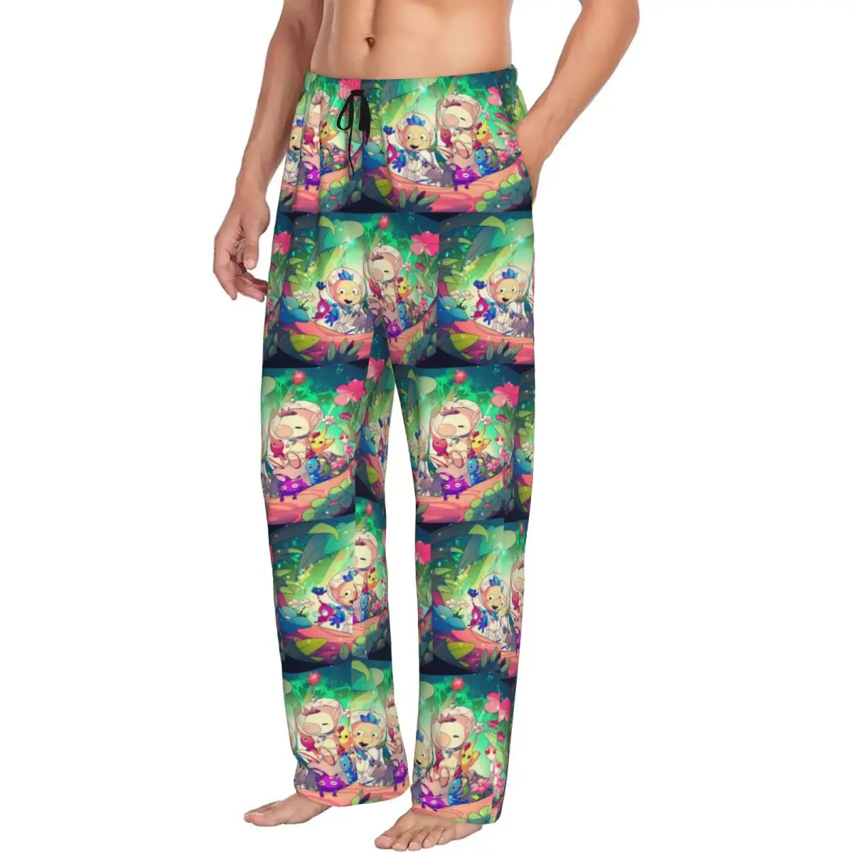 Custom P-Pikmins Pajama Pants for Men Adventure Game Lounge Sleep Drawstring Sleepwear Bottoms with Pockets