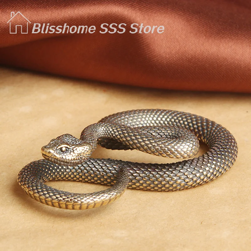 SVintage Copper Snake Ornament Decorations Tea Pet Antique Animal Boa Figurines Miniatures Home Accessories for Living Room