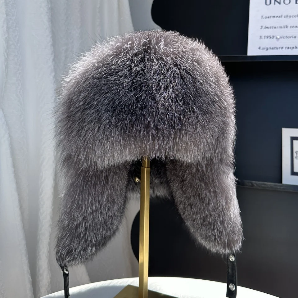 New 100% Genuine Fox Fur Ear-Protecting Hat Men Real Raccoon Fur Hat Women Winter Warm Fur Real Sheep Leather Snow Hat
