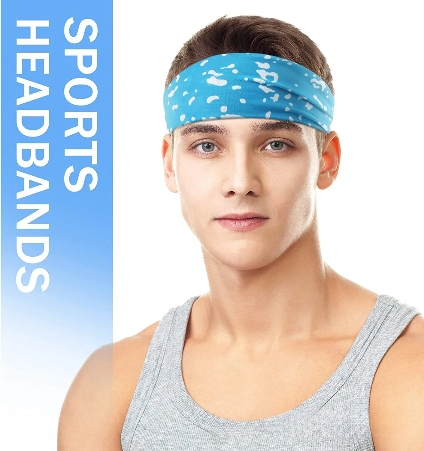 1pc Sports Headband Sweatband Printing Gym Running Yoga Hair Bands Quick Dry Breathable Outdoor Sports Headwear Tennis Headwrap