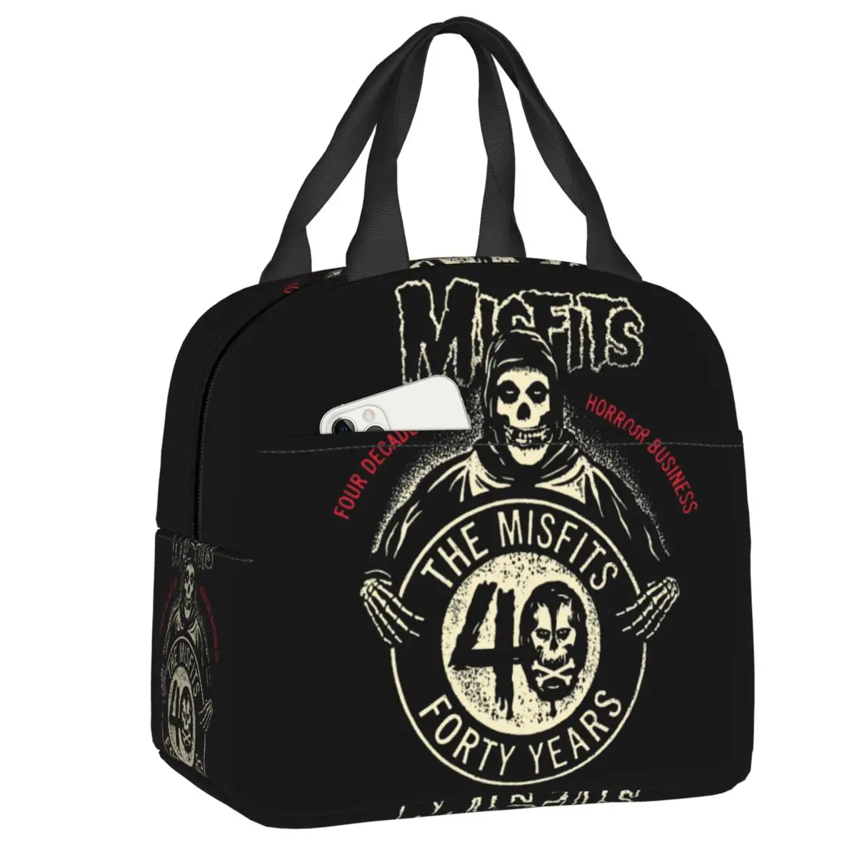 Custom Misfits Punk Rock Band Thermal Insulated Lunch Bag Women Portable Lunch Container Kids School Children Storage Food Box