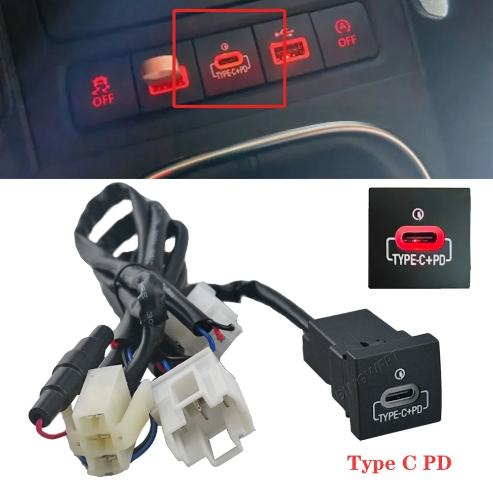 USB Charger Socket Fast Charge Adapter PD Type C and QC3.0 Power Outlet Switch for VW Golf 6 Jetta 5 MK5 Scirocco 2006 - 2014