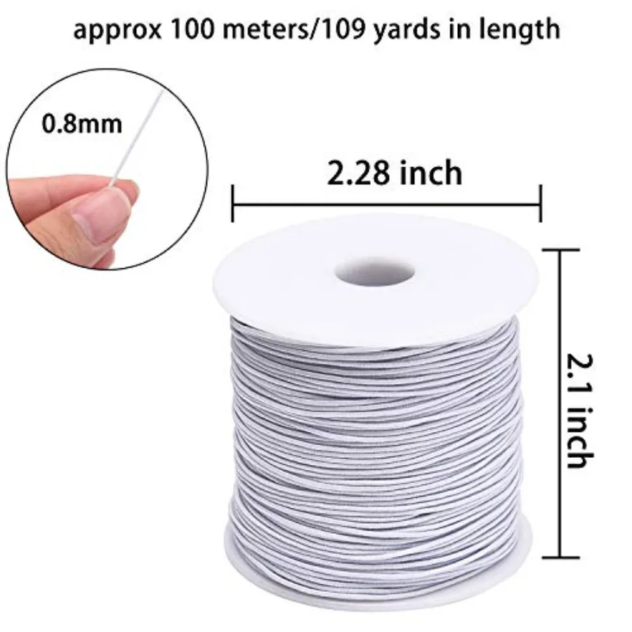 0.8 mm Elastic String Cord Thread Cords for Jewelry Making Bracelets Beading, 109 Yards, White