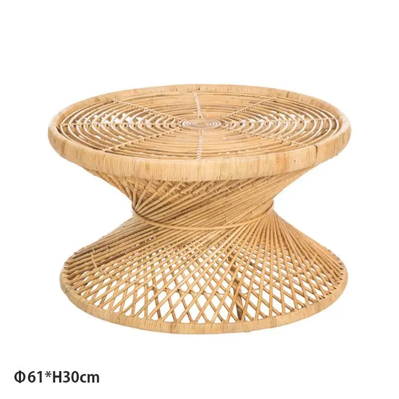 Handmade rattan round small table living room Indonesia true rattan simple Nordic hourglass ins table round coffee table