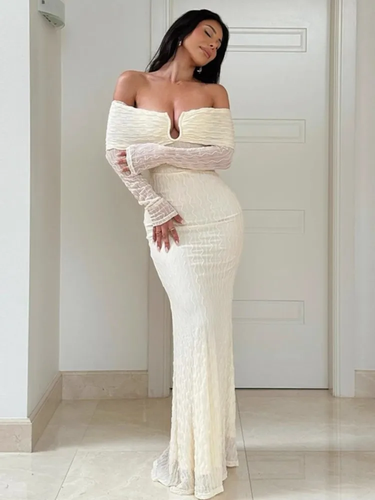 فستان أوروبي وأمريكي برقبة واحدة، تصميم نسائي للربيع والخريف، تنورة طويلة بقصة ضيقة