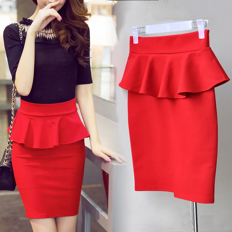 

Women Ruffles Slim Stretch High Waist pencil Skirt S-5XL