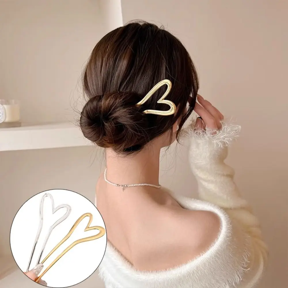 

Elegant Alloy Heart Shape Hair Sticks Geometric Design U Shaped Hair Fork Hair Styling Tools Hairpin Girls