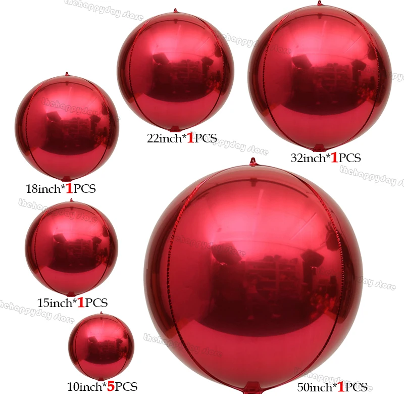 10 Stück rote 4D-Rundfolienballons 50-10IN 4D-Mylar-Ballballons Metall roter runder Ballon Valentinstag Geburtstag Hochzeit Weihnachten