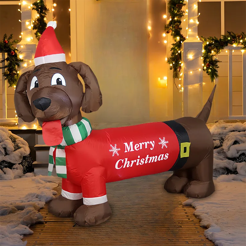Decorazione gonfiabile per cuccioli di Natale da 5 piedi con LED integrato Bassotto di Natale che esplode la decorazione del cortile del cane Wiener per il giocattolo di Natale