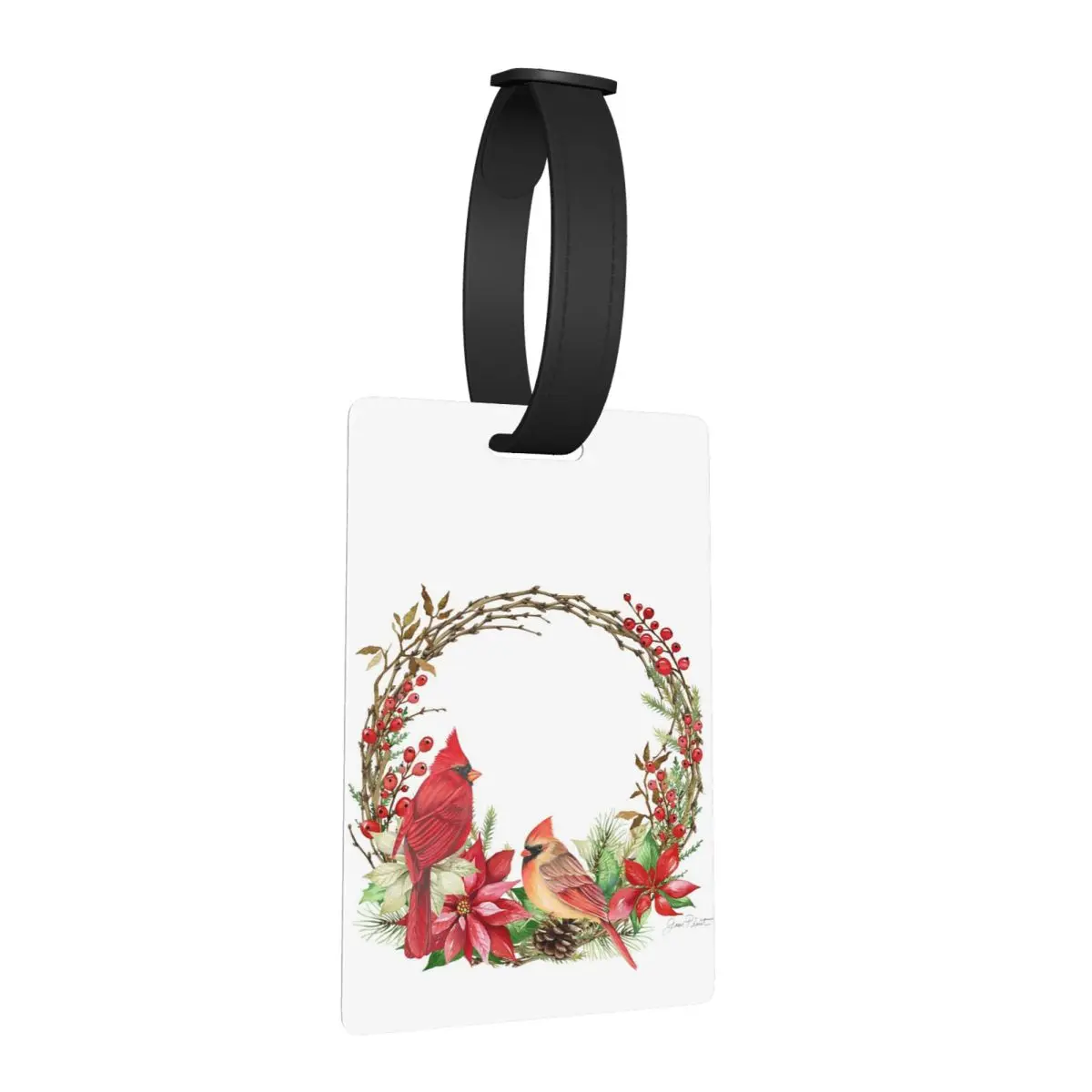 

Cardinal Christmas Wreath Luggage Tags Suitcase Accessories Travel Cute Baggage Boarding Tag Label Holder ID Name Address