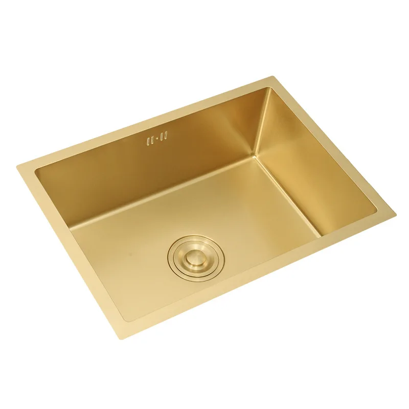 HONGDEC Luxury Brushed Gold Sink Kitchen 45*45 304 Stainless Steel Kitchen Sink Set