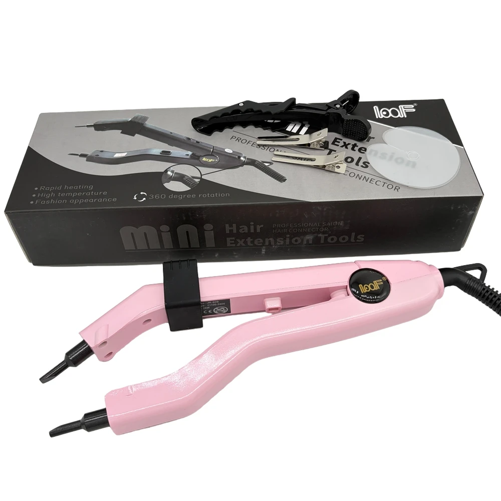 EU-Stecker Rosa JR609 Mini-Haarglätter, Schwarzer Hitze-Haarverbinder, Temperaturregelbares Glätteisen, Haarverlängerungs-Werkzeugset – Detail 1