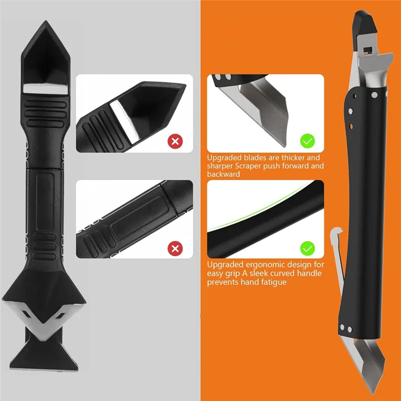 Stainless Steel Caulking Tools Set Kit 4 In 1 Sealant Finishing Tool Kit With 5 Silicone Pads, Grout Removal Tool Caulk Remover-