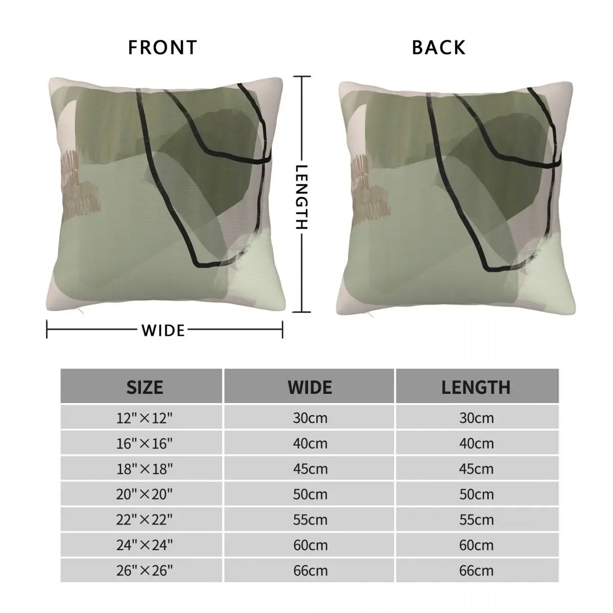 Sage Green Neutral Square Pillowcase Polyester Linen Velvet Printed Zip Decor Sofa Seater Cushion Case 45x45