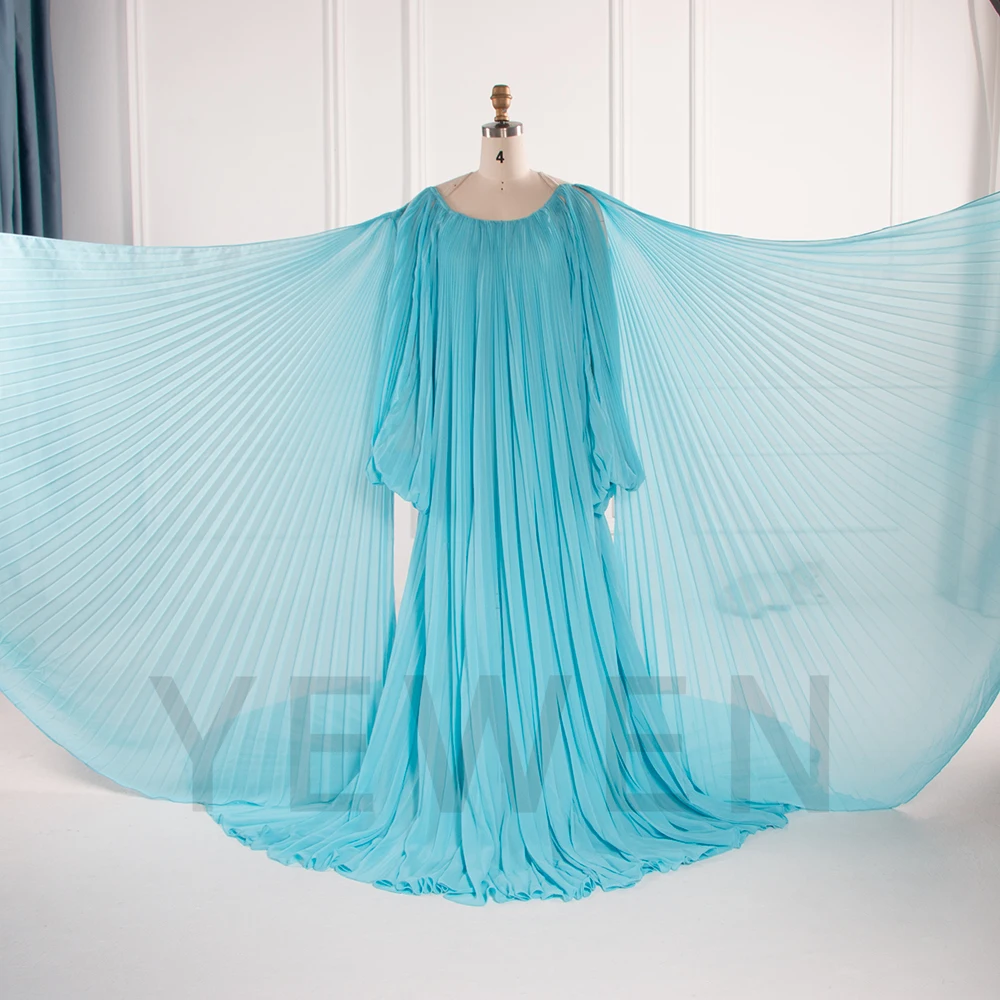 Flowing Pleated Blue Dress for Pregnant Women for Photo Shoot Elegant Off Shoulder Baby Shower Dresses Maternity Photoshoot