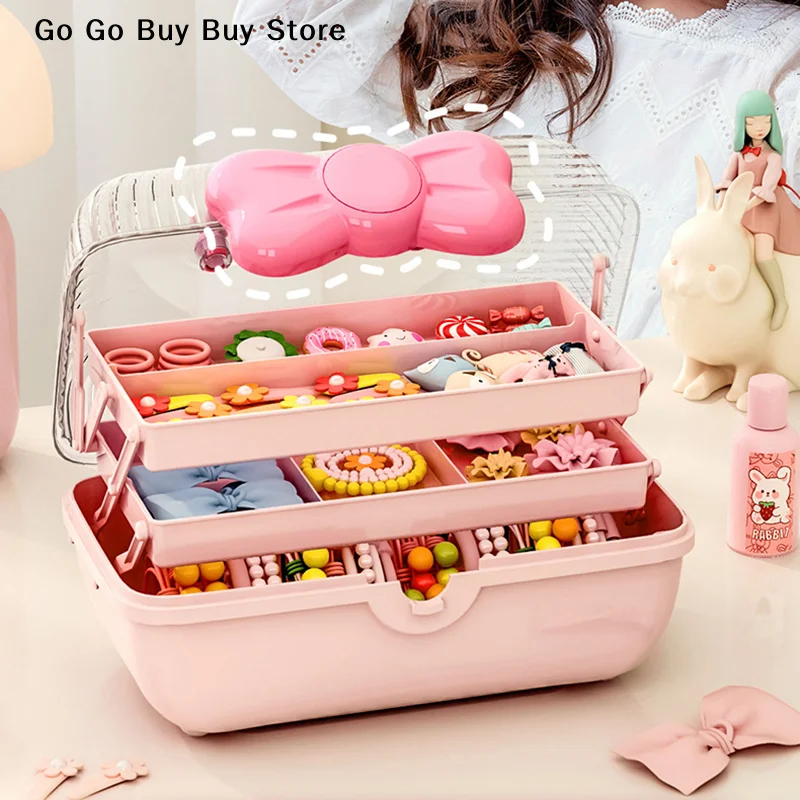 Niedliche Schleifenknoten Mehrschichtige Haarspangen-Aufbewahrungsbox Mädchen Schmuckbox Kinder Haaraccessoires Aufbewahrungsbox Kinder Spielzeug Aufbewahrungsbox
