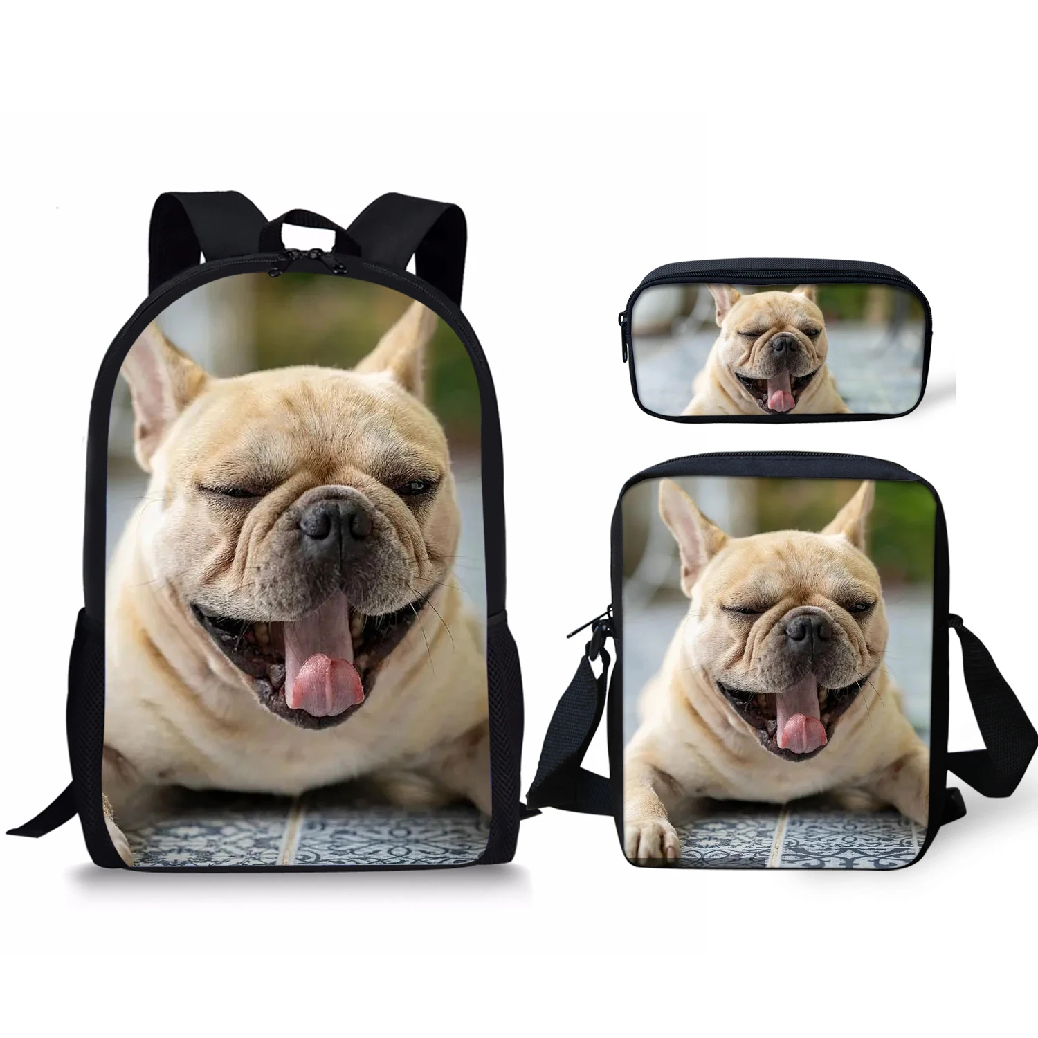 Mochila escolar con estampado de cachorro y Pug para niña, bolsa de almuerzo, estuche de lápices, bolso de hombro para escuela, mochila para mujer