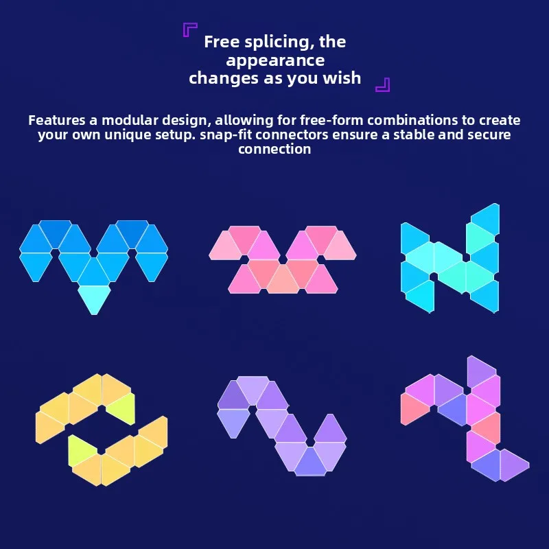 Painéis de luz quântica de emenda triangular - luz ambiente inteligente para jogos WiFi RGB para decoração de casa de fundo de TV