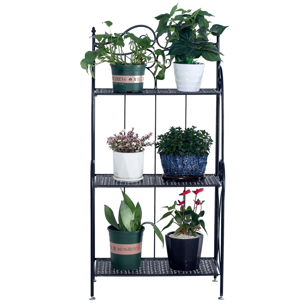 Estante plegable de Metal de 3 niveles para plantas y decoración del hogar, soporte de exhibición, estante para libros