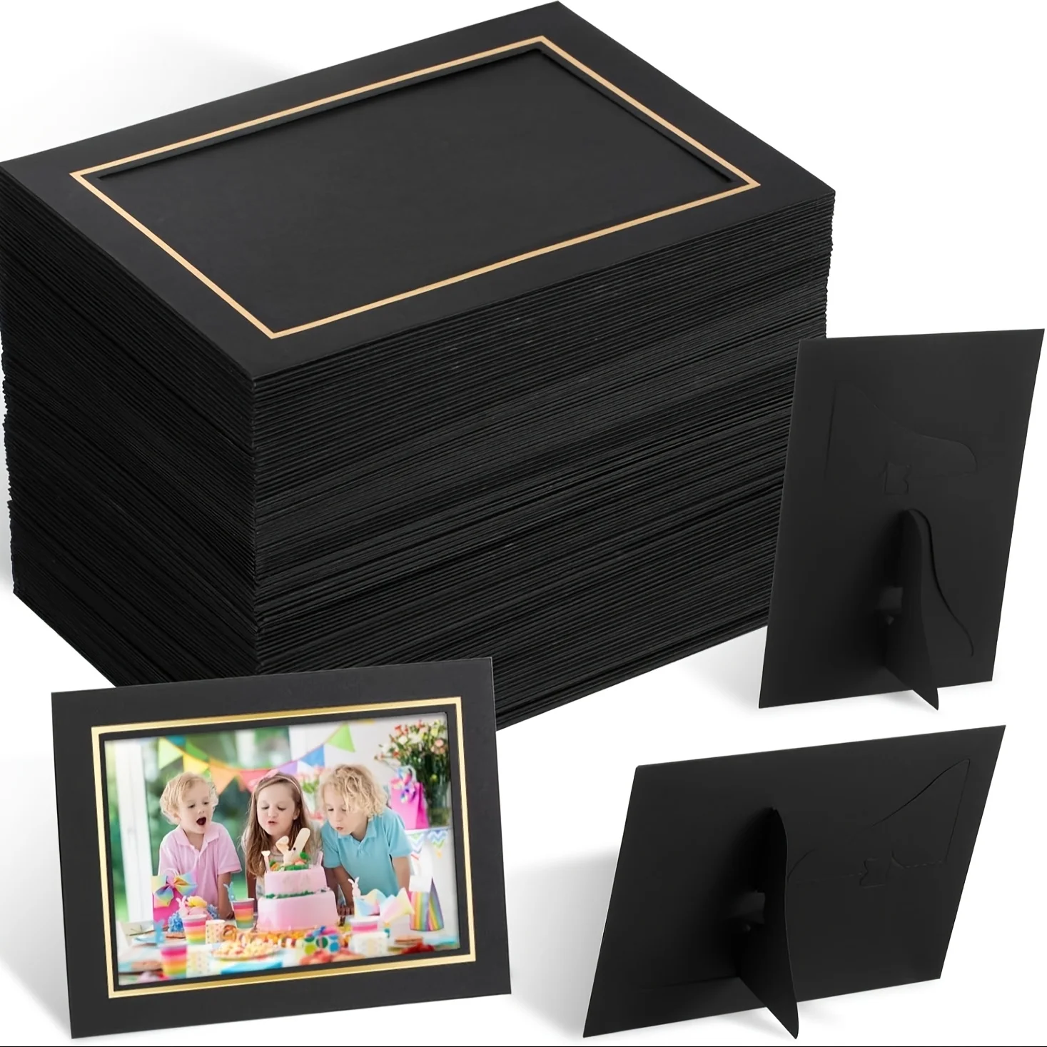 30 Stück Papier-Bilderrahmen 4 x 6 Zoll, stehende Papier-Fotorahmen aus Karton mit Goldrand, schwarz