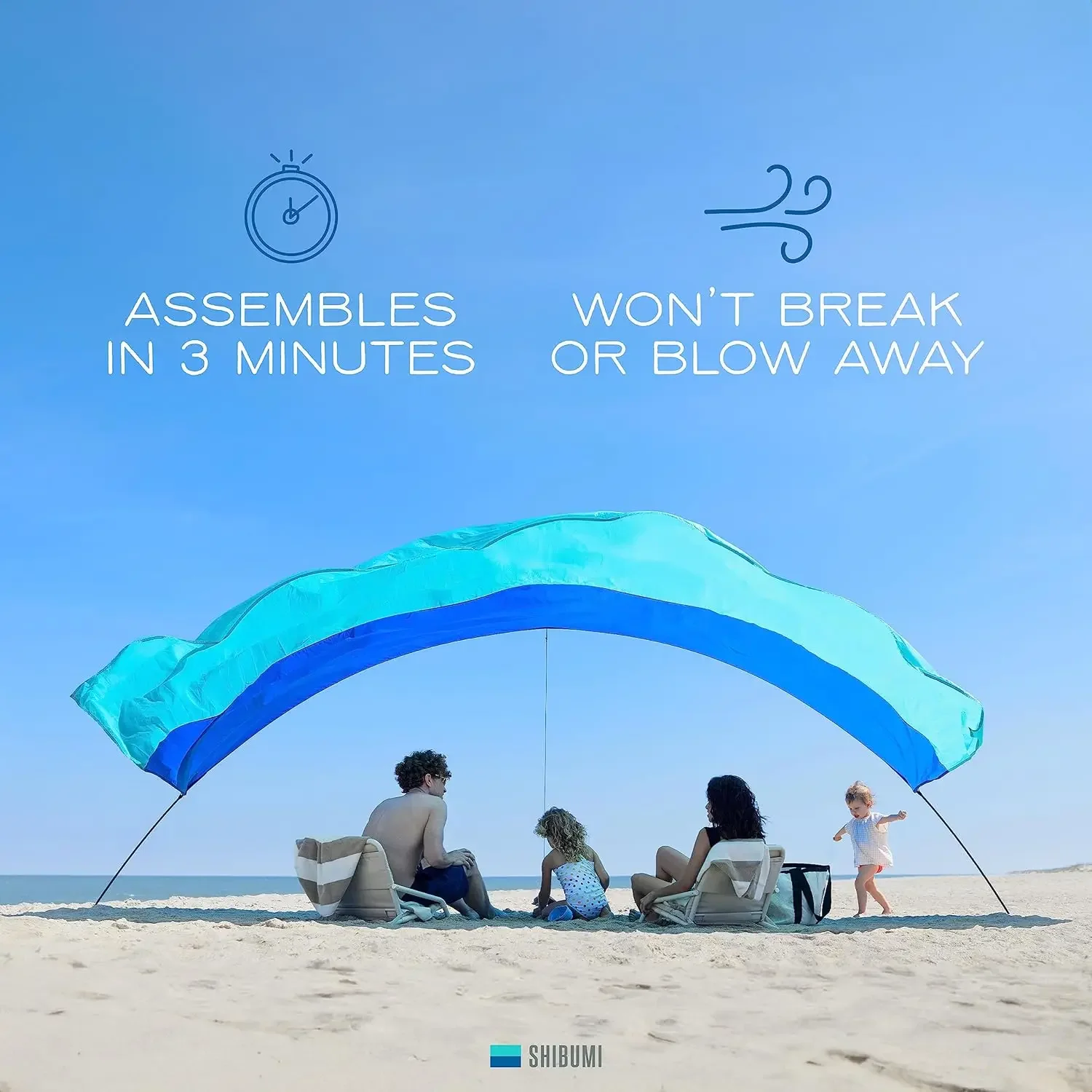 Shade®, World's Best Beach Shade, The Original Wind-Powered® Beach Canopy, Provides 150 Sq. Ft. of Shade, Compact & Easy to Carr