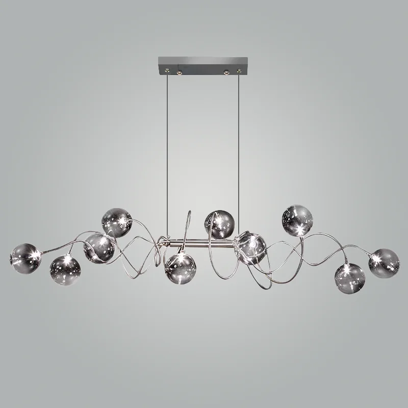 

Nordic Modern Minimalist Style Magic Bean Chandeliers, Smoke Gray Glass Stainless Steel Led Lights, Cafe Living Room Decoration