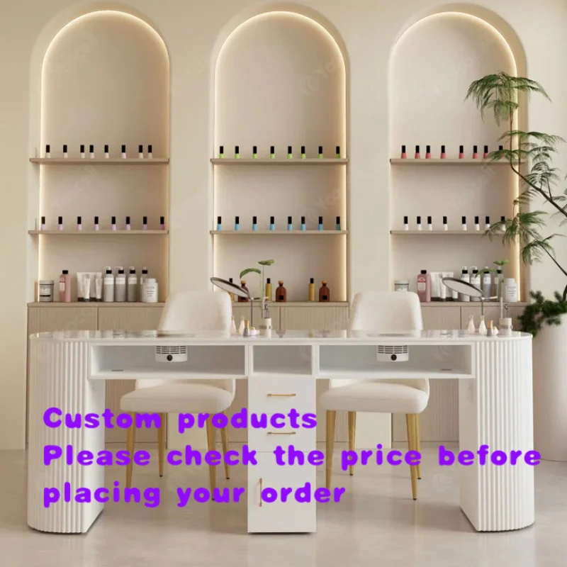 custom.Modern Luxury White Custom Made Salon Furniture With Lamp Nail Work Station Manicure Table with Vacuum
