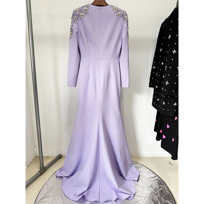 Abiti da sera HIGH STREET La più recente moda 2025 Designer Party Vestido Diamanti da donna Abito lungo diviso con perline Abito lungo lungo فساتmavera