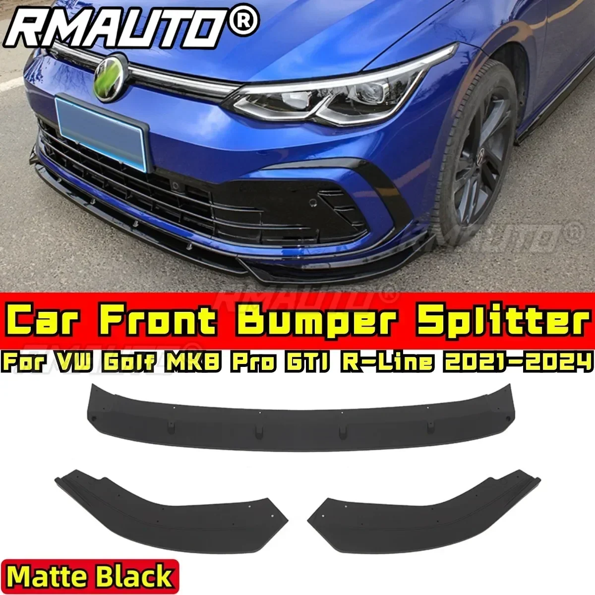 For Golf MK8 Pro GTI R-Line Body Kit Front Bumper Spoiler Matte Black For VW Golf MK8 Pro GTI R-Line 2021-2024 Car Accessories