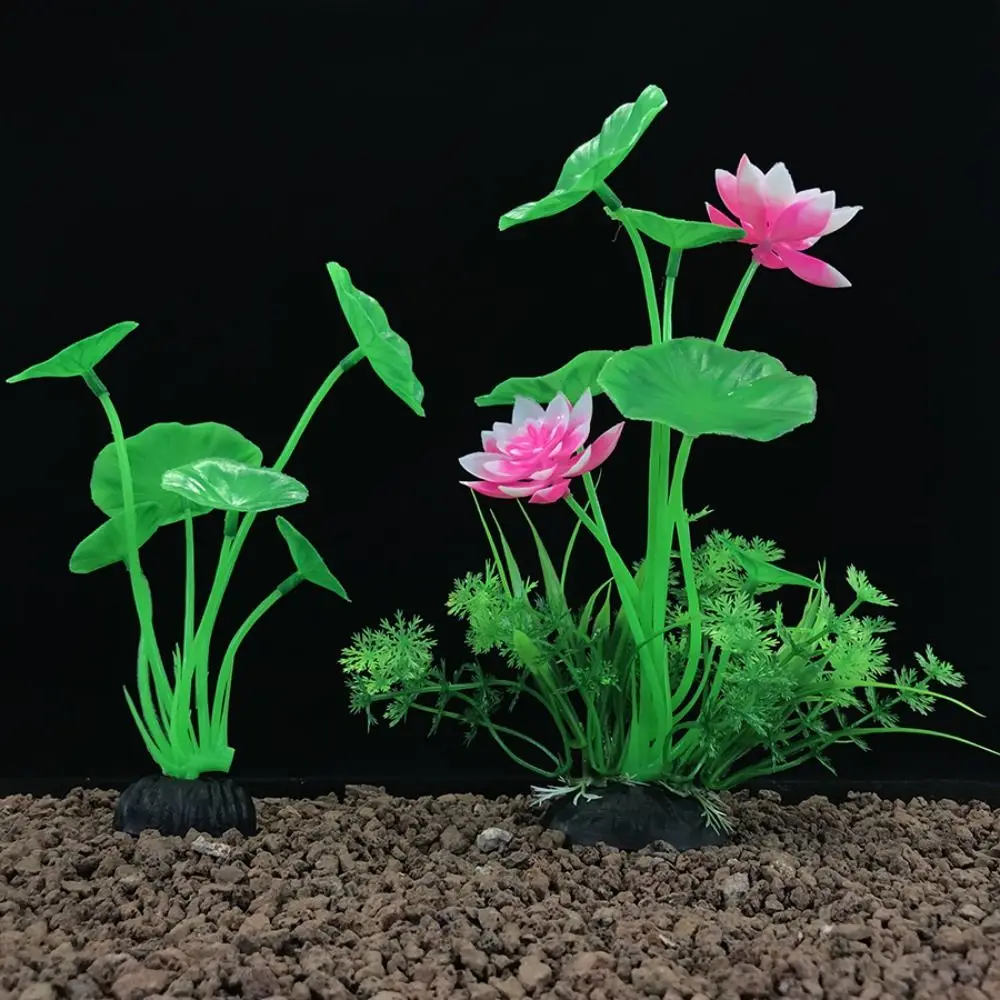 

2pcs Aquarium Ornament Plastic Aquatic Plants Simulated Creative Fake Lotus Flowers Vivid Artificial Seaweed Water Grass Home