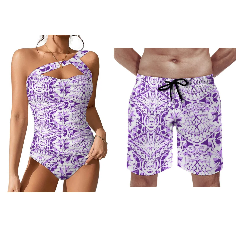 Polynesian Beach Push-Up Swimsuit Couples With Men's Beach Pants New Women's Sexy Bikini Temperament Halters Split Swimsuit