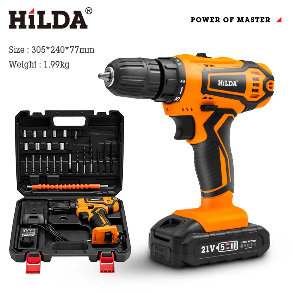 HiLDA Multi Functional Charging Impact Drill Lithium Electric Drill Electric Screwdriver Hardware Tools Set with Accessory