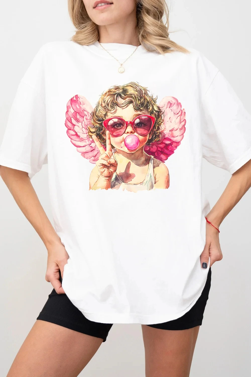 Women's Retro Cupid Blowing Bubble T-Shirt Unisex Cotton Streetwear Oversized Loose  Short Sleeve Suitable for All Seasons