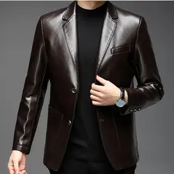 Men Jacket with Button Decoration Stylish Lapel Collar Men's Jacket with Button Cuffs Pocket Faux for Outdoor for Extended