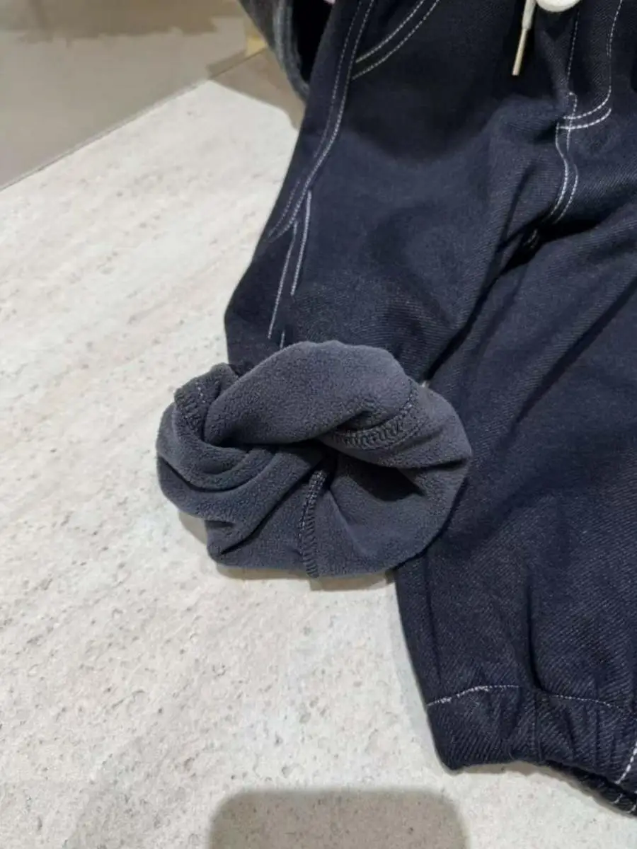 Faionable Winterjongensjeans met voering en elastische taille Warme trendy lange broek Kinderkleding Koreaanse Sle kinderbroek