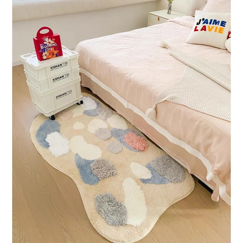 

Cream Style Bedroom Carpet Girl Room Soft Fluffy Flocking Bed Mat Nordic Ins Thick Living Room Area Rug Window Carpets