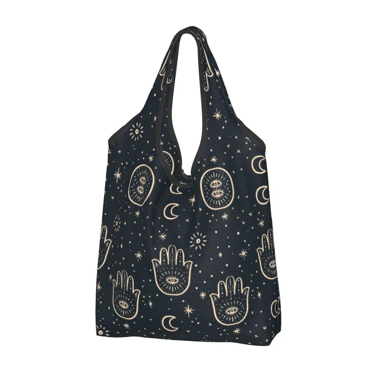 Reusable Hamsa Hand Shopping Bag Women Tote Bag Portable Amulet Sun Moon Grocery Shopper Bags