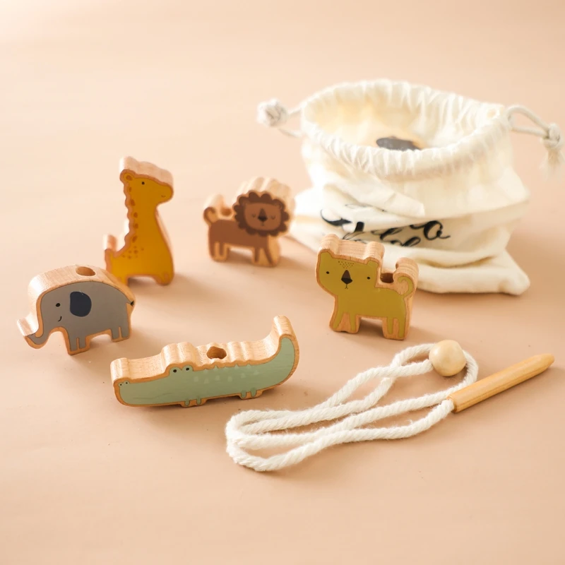 Montessori Tier Einfädeln Spielzeug Baby Finger feine Sportspiel Zimmer Dekoration Cartoon Tier Holz Baustein Spielzeug Kind Geschenk – Detail 2