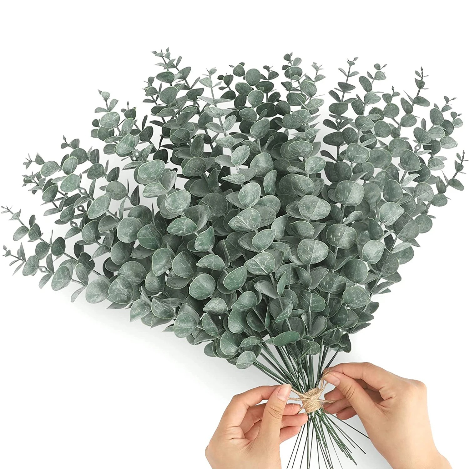 Yannew-tallos artificiales de eucalipto para decoración del hogar, plantas falsas verdes de dólar plateado para ramo de boda, arreglo Floral, 12 piezas