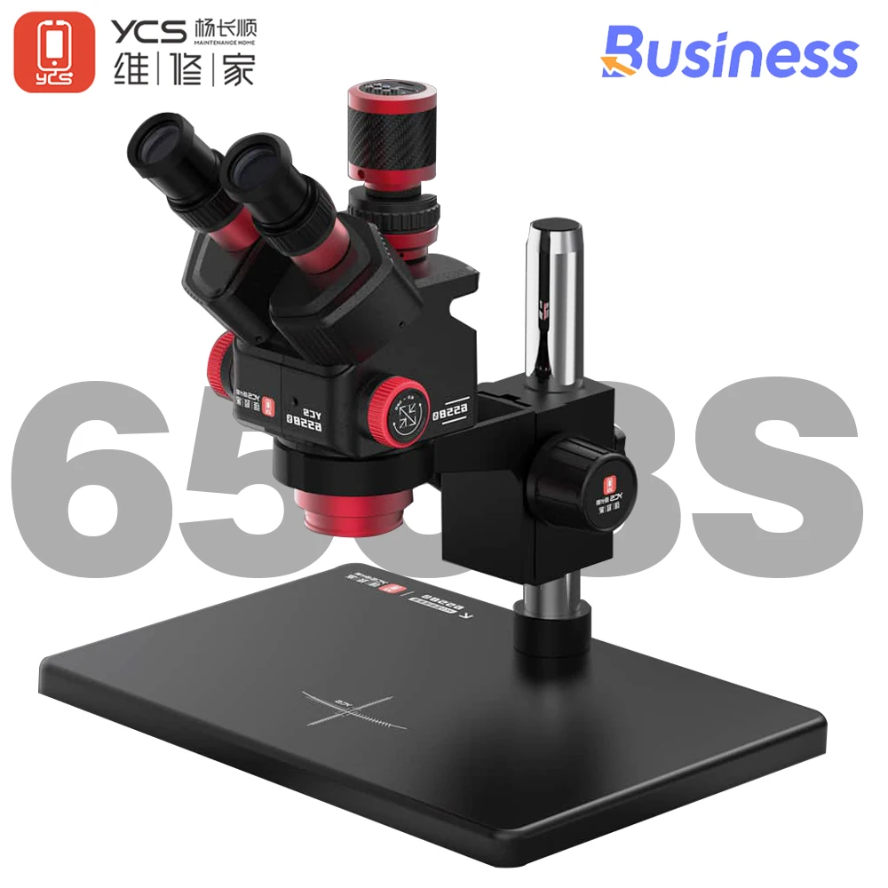 YCS 6558S HD Trinocular Microscope with Base 6.5X58 Zoom 4K Camera kit for Mobile Phones PCB Welding Microscope Power Tools Sets