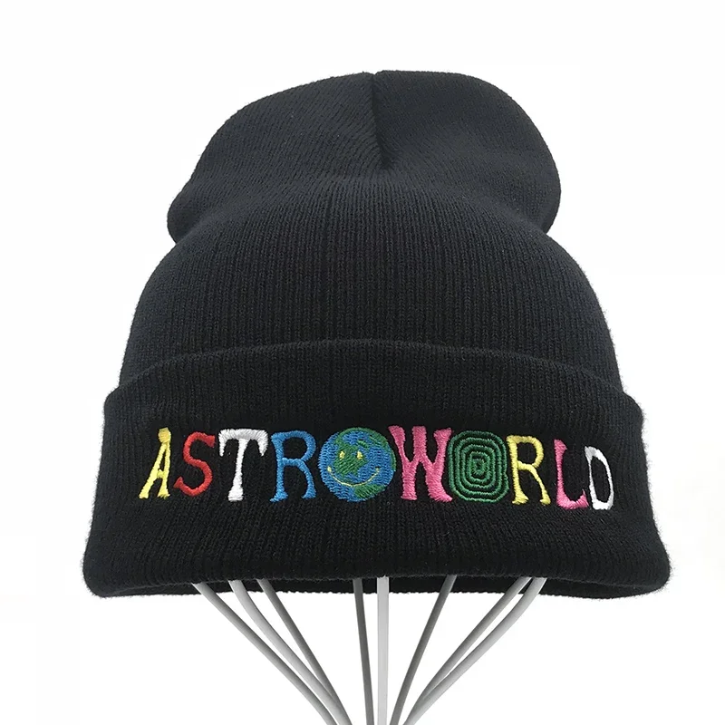 Trendy Men Women Knitted Hat Fashion ASTROWORLD Pattern Embroidery Ski Warm Winter Beanie Skullies Cap