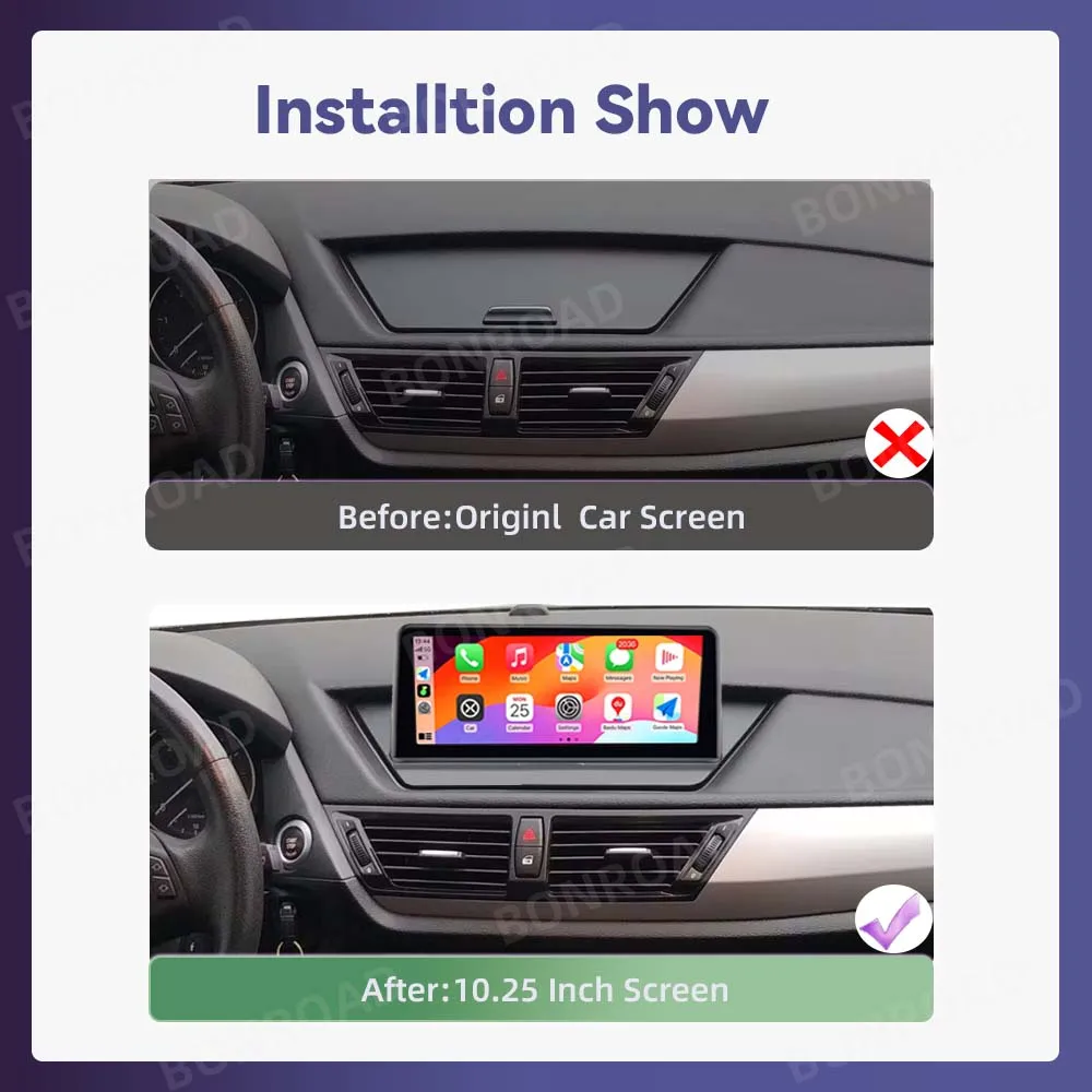 BONROAD Pantalla inalámbrica para coche de 10,25 pulgadas con CarPlay, Android Auto, Linux, para BMW X1 E84 2009-2015, pantalla táctil IDrive con MirrorLink, BT, GPS, función Youtube, compatible con cámara, reproductor multimedia 4