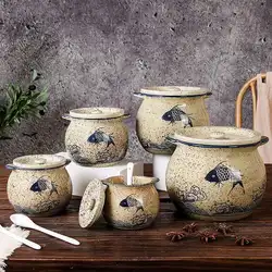 Chinese Ceramic Antique Seasoning Bottle Pot Salt Pot Lard Liquid Pepper Pot High Temperature Oil Tank Kitchen