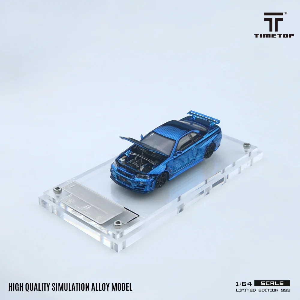 TIME TOP 1:64 R34 Electroplating Blue Carbon  Diecast Model Car