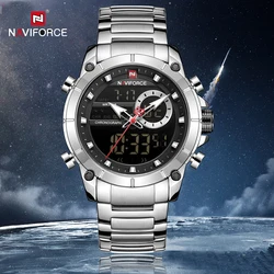 NAVIFORCE Hot Original Sport Watch For Men Quartz Stainless Steel Waterproof Dual Display Military Men's Watch Relogio Masculino