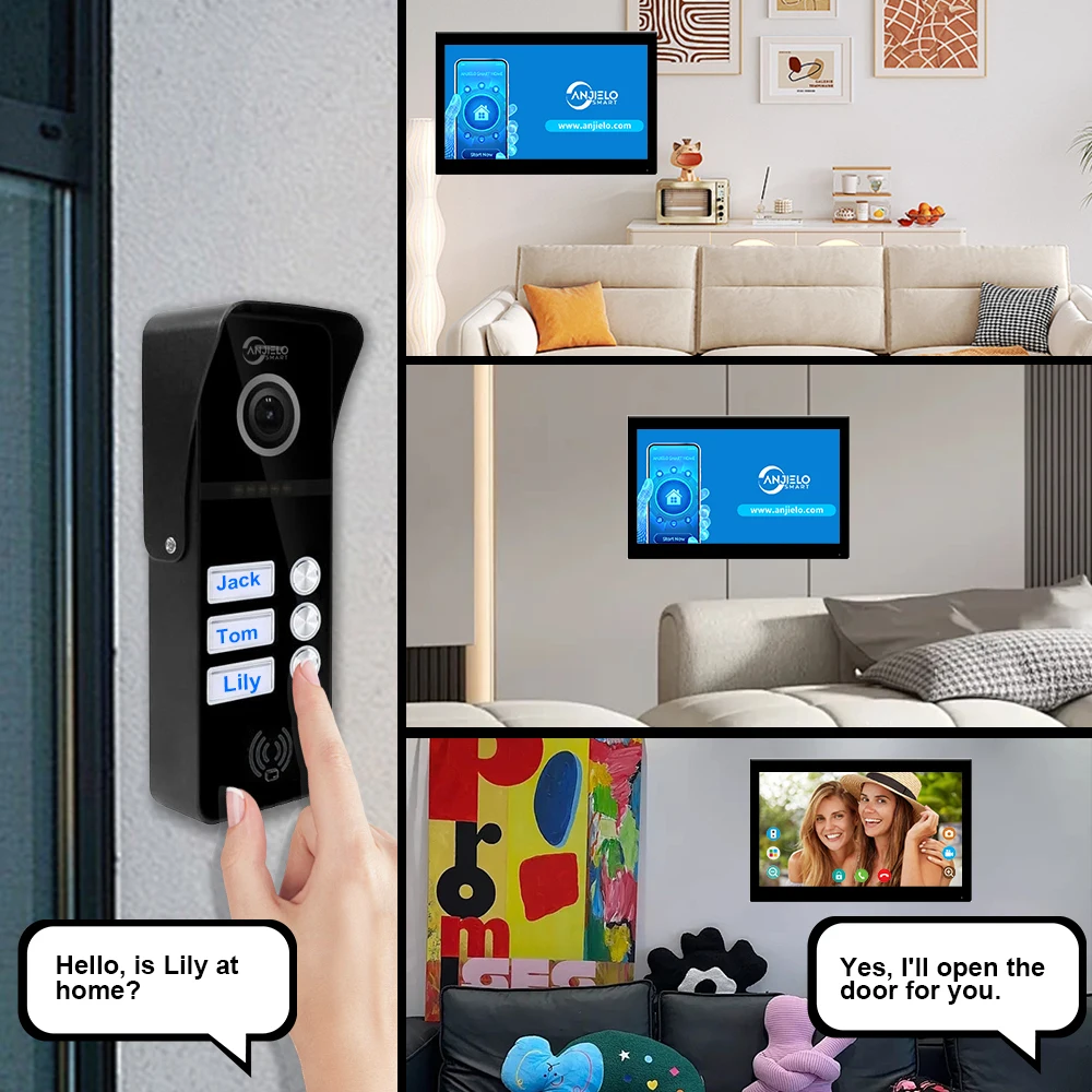 Wired Video Door Phone Intercom System Tuya Wifi 10 Inch Monitor 1080P Video Doorbell for 1/2/3/4 Unit Multi Apartments Families