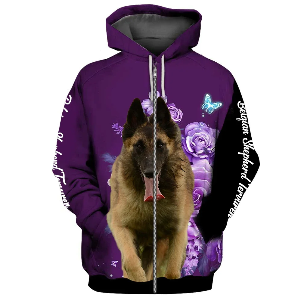 

HX Fashion Animals Zip Hoodies Belgian Shepherd Tervuren Make Life Whole Hoodie Dogs Floral Graphic Tops Harajuku Sportswear